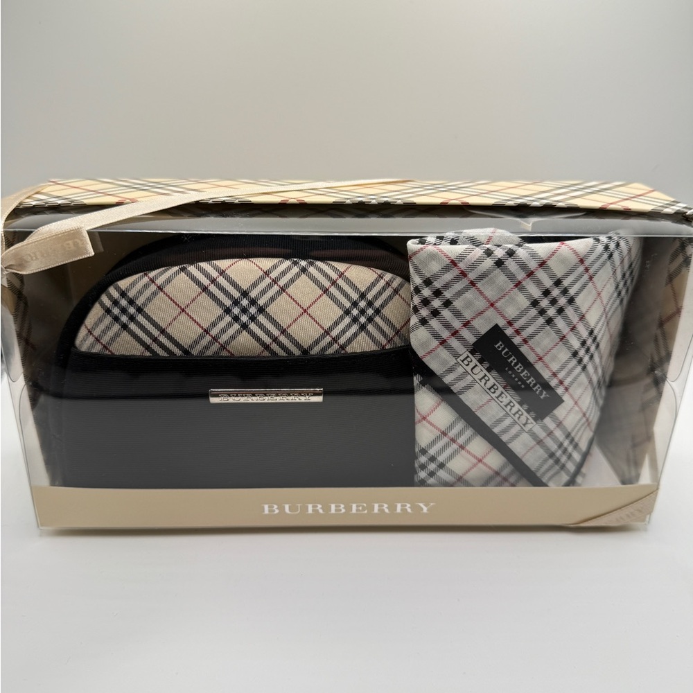 Burberry Black Cosmetic Case with Nova Check Handkerchief